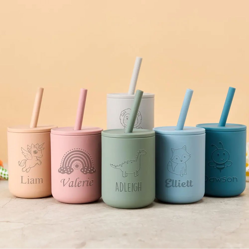Custom Name Silicone Kids Stra - Baby Food Jars With Lids recension och pris